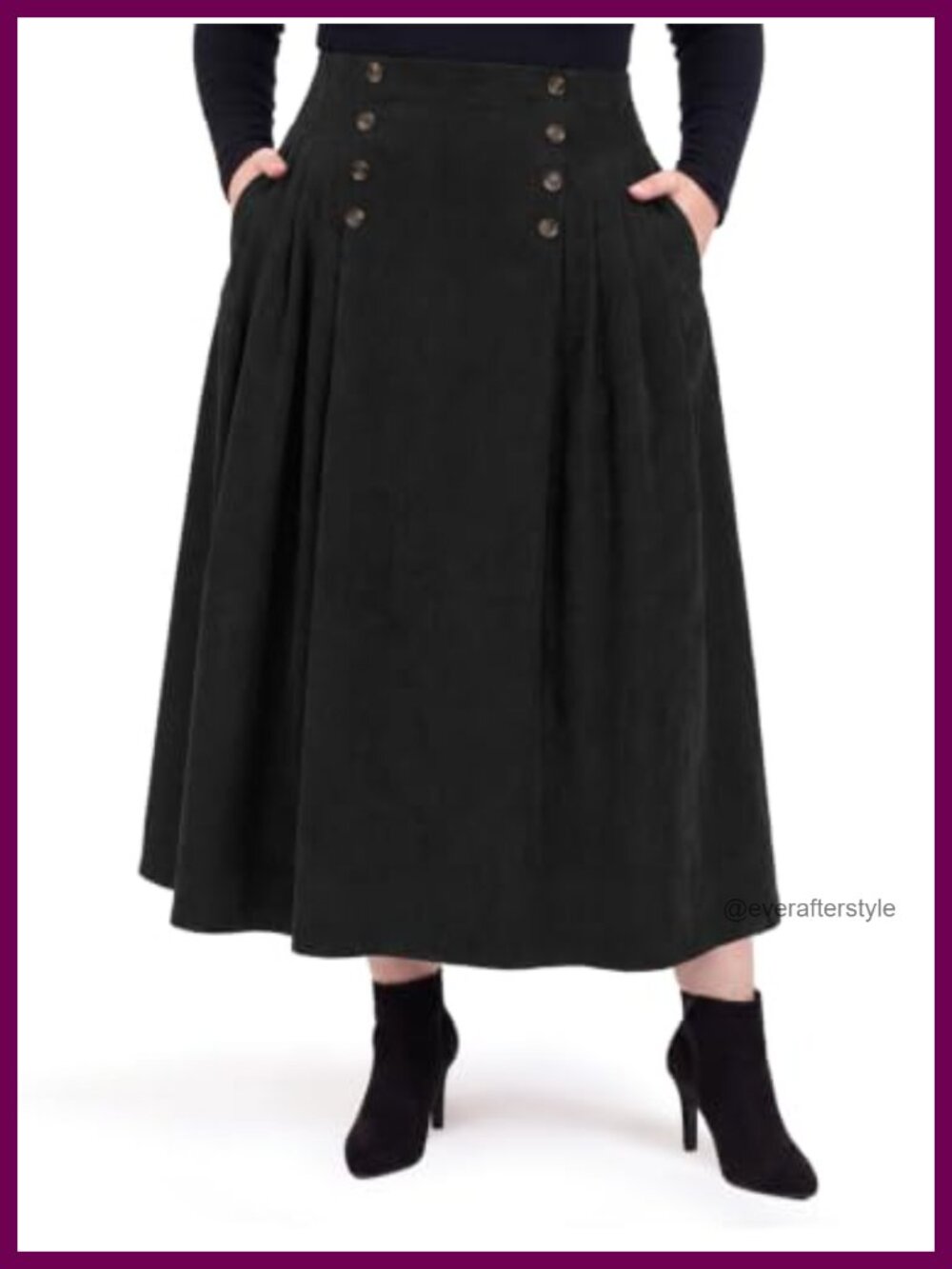 Corduroy Maxi Skirt High Waist A-Line with Pockets Plus Size